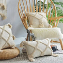 Beige handmade geometric tufted pillowcase set bedroom tassel decor