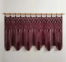 Beige handwoven macrame window curtain with tassels – living room