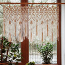 Beige handwoven macrame window curtain with tassels – living room
