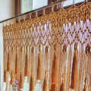 Beige handwoven macrame window curtain with tassels – living room