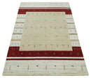Tribal 5x8 Beige, Ivory and Maroon Stripes Wool Hand Woven Southwestern Gabbeh Rug | KNT30