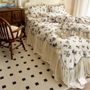 DecorBites™ Beige Lace Ruffles Butterfly Flowers Print Bedding Set with Egyptian Cotton Quality