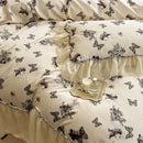 DecorBites™ Beige Lace Ruffles Butterfly Flowers Print Bedding Set with Egyptian Cotton Quality