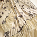 DecorBites™ Beige Lace Ruffles Butterfly Flowers Print Bedding Set with Egyptian Cotton Quality