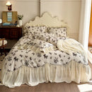 DecorBites™ Beige Lace Ruffles Butterfly Flowers Print Bedding Set with Egyptian Cotton Quality