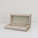 Beige leather jewelry box storage container bedroom silver hinges