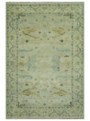 Beige, Mustard and Teal 6x9 Hand Knotted Traditional Oriental Oushak wool area rug