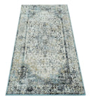 Beige, Olive and Gray and Black Antique Finish Vintage Art Silk Area Rug