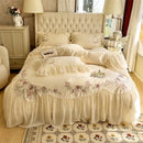 Beige pink lace embroidery bedding set – bedroom floral duvet cover