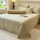Beige quilted floral eucalyptus fiber bedspread bedroom ruffled cover