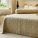 Beige quilted floral eucalyptus fiber bedspread bedroom ruffled cover