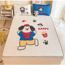 Beige & red cartoon pattern latex mattress bedroom quilted bed sheets
