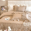 Beige ruffled cake layers cotton duvet set bedroom quilted bedding