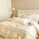 Beige ruffled cake layers cotton duvet set bedroom quilted bedding