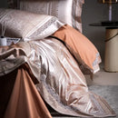 Beige & silver damask jacquard egyptian cotton bedding set bedroom
