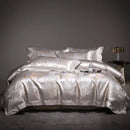 Beige & silver damask jacquard egyptian cotton bedding set bedroom