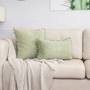 Beige striped corduroy cushion cover with pom poms living room lumbar