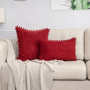 Beige striped corduroy cushion cover with pom poms living room lumbar