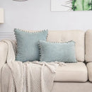 Beige striped corduroy cushion cover with pom poms living room lumbar