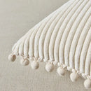 Beige striped corduroy cushion cover with pom poms living room lumbar