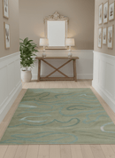 Beige, Teal and Silver Modern design Hand knotted 6x9 wool and Art Silk Area Rug