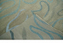 Beige, Teal and Silver Modern design Hand knotted 6x9 wool and Art Silk Area Rug