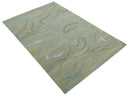 Beige, Teal and Silver Modern design Hand knotted 6x9 wool and Art Silk Area Rug