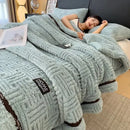 Beige textured fluffy fleece blanket bedroom cozy throw with trim