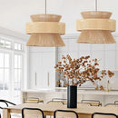 Beige tiered handmade hemp rope pendant light dining room