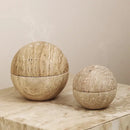 Beige travertine marble sphere incense burner living room decor