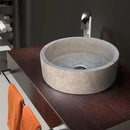 Natural Stone Beige Travertine Vessel Sink Honed Finish Round 16 inch Diameter 6 inch Height