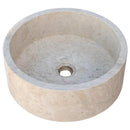 Natural Stone Beige Travertine Vessel Sink Honed Finish Round 16 inch Diameter 6 inch Height