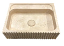 Oasis Beige Travertine Wall-mount Bathroom Vanity Sink Fluted (W)20" (L)24" (H)6" polished angle view 