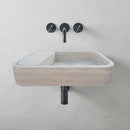 Beige Travertine Wall-Mount Bathroom Sink Hidden Drain 16x24