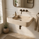 Beige Travertine Rectangular Wall Mount Sink with Hidden Drain - 16"x24"x5" - Honed Unfilled