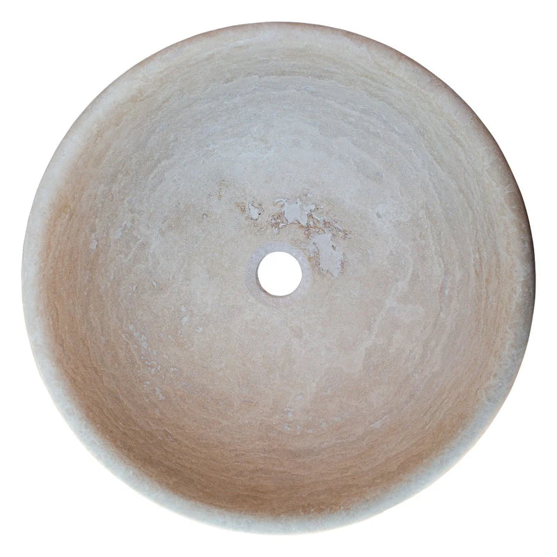 Beige Travertine Natural Stone Above Vanity Vessel Sink Honed and Filled (D)16" (H)6" top view