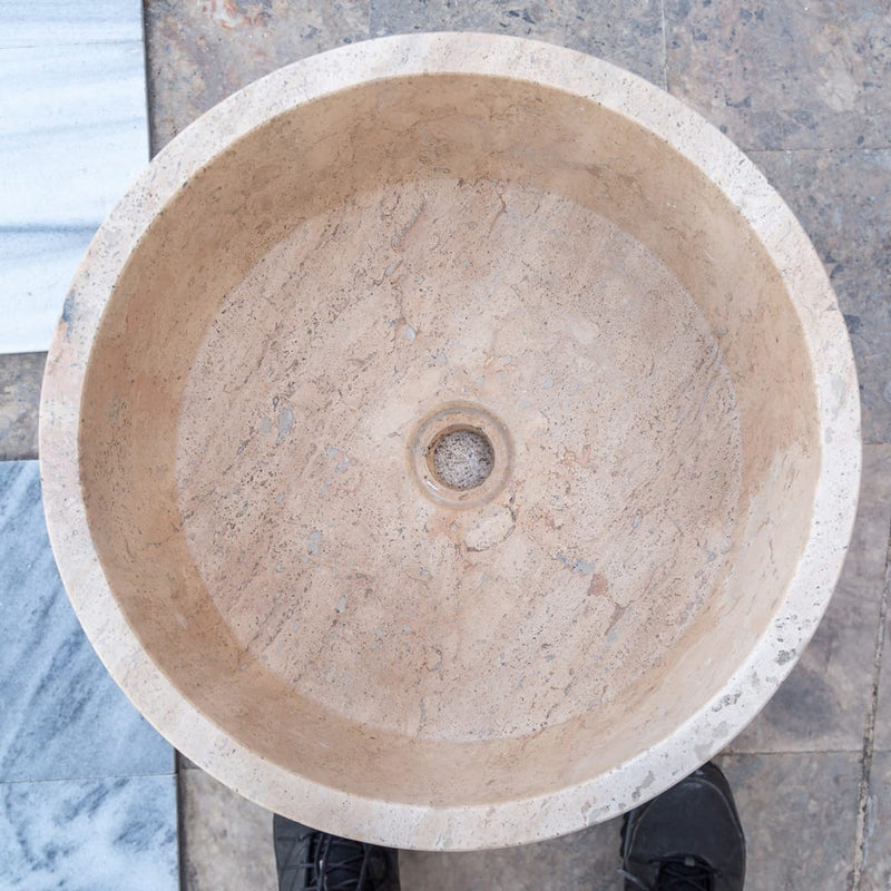 Natural Stone Tuscany Beige Travertine Above Vanity Bathroom Sink Honed (D)16" (H)6" top view