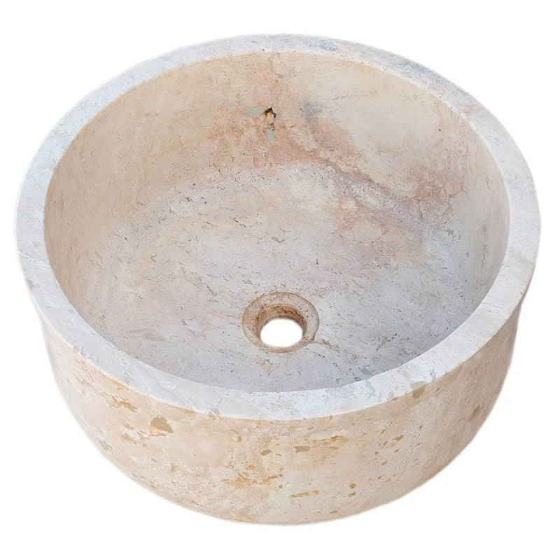 Natural Stone Beige Travertine Self-Rimming Above vanity or Drop-in Bathroom Sink (D)16" (H) 6.5" angle view