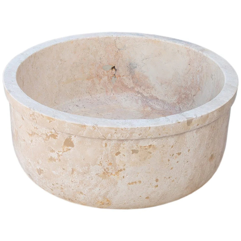 Natural Stone Beige Travertine Self-Rimming Above vanity or Drop-in Bathroom Sink (D)16" (H) 6.5" side view