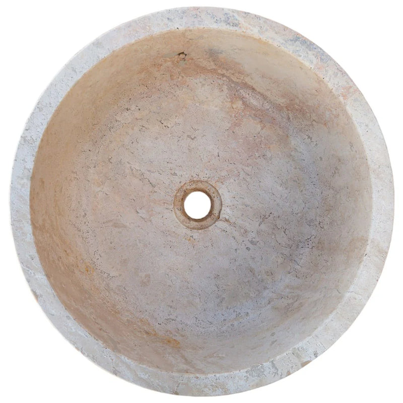 Natural Stone Beige Travertine Self-Rimming Above vanity or Drop-in Bathroom Sink (D)16" (H) 6.5" top view