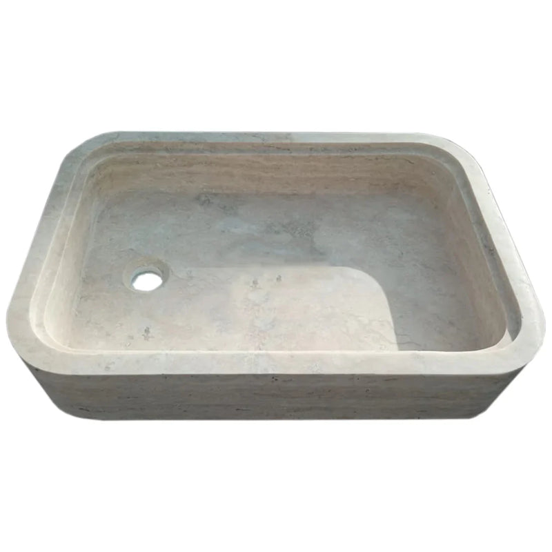 Beige Travertine Rectangular Wall-mount Bathroom Sink Hidden Drain (W)16" (L)24" (H)5" angle view