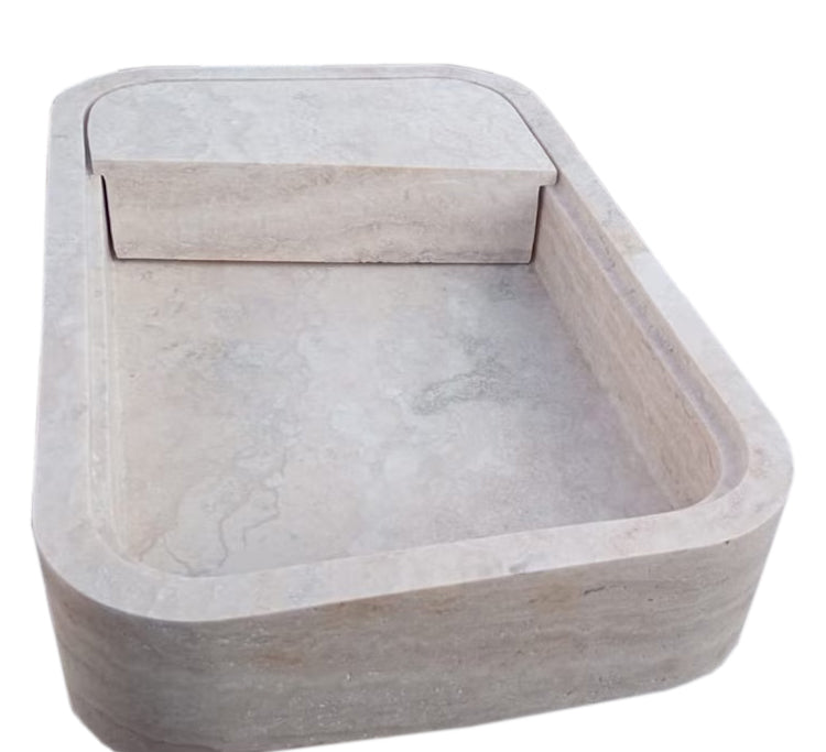 Beige Travertine Rectangular Wall-mount Bathroom Sink Hidden Drain (W)16" (L)24" (H)5" angle view