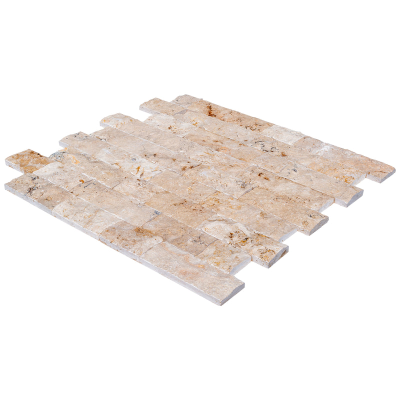 Beige 4"xFree Length Split-face Natural Travertine Wall Tile - Belair Collection angle view