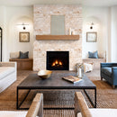 Beige 4"xFree Length Split-face Natural Travertine Wall Tile - Belair Collection installed around fireplace 