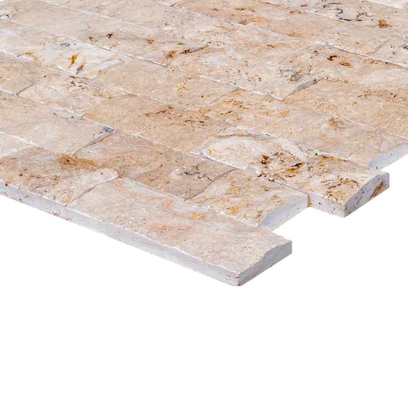 Beige 4"xFree Length Split-face Natural Travertine Wall Tile - Belair Collection profile view