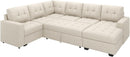 Beige U Shaped Sleeper Sofa Bed with Storage