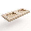 Beige Vein-Cut Travertine Double Rectangular Wall Mount Vanity Top Sink - 23"x60"x5.5" - Honed