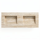 Beige Vein-Cut Travertine Double Rectangular Wall Mount Vanity Top Sink - 23"x60"x5.5" - Honed