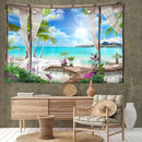 Beige & white coconut forest sea view tapestry bedroom wall decor