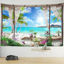 Beige & white coconut forest sea view tapestry bedroom wall decor